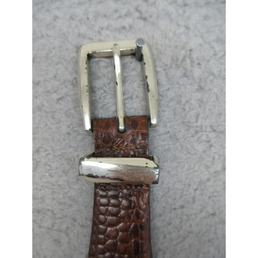Onyx By Brighton Leather Belt Mens 34 Brown Croc Embossed Silver Tip Western USA
